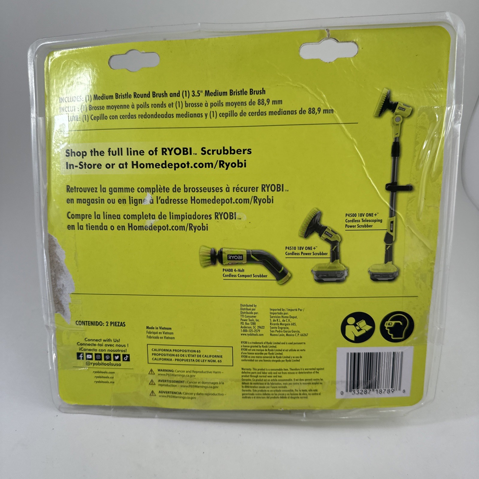 RYOBI A95MP1 Medium Bristle Multi-Purpose Cleaning Kit 2 Pc Open Box New