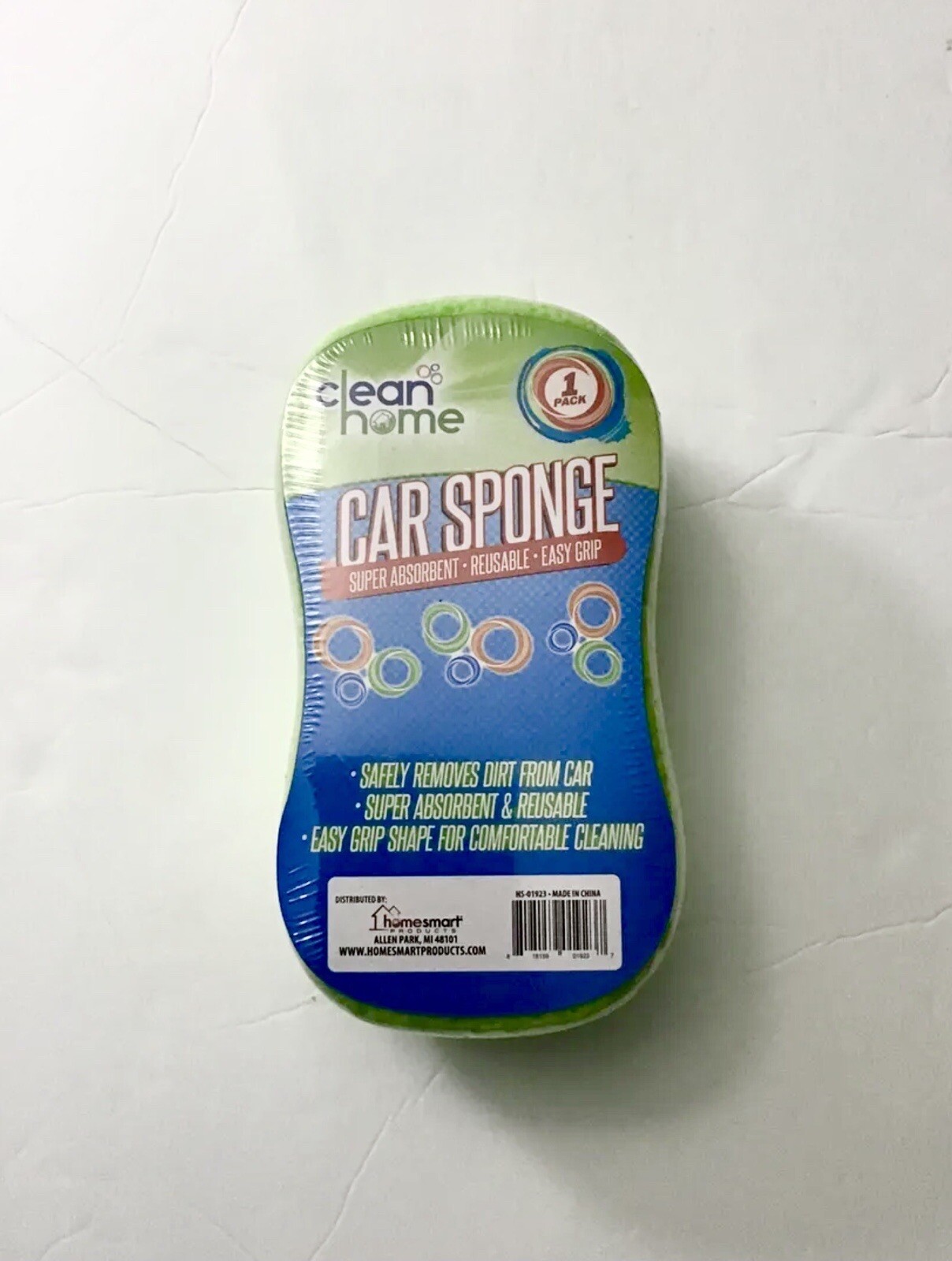 1 PC CAR WASH SPONGE EASY GRIP REUSABLE SUPER ABSORBENT GREEN COLOR