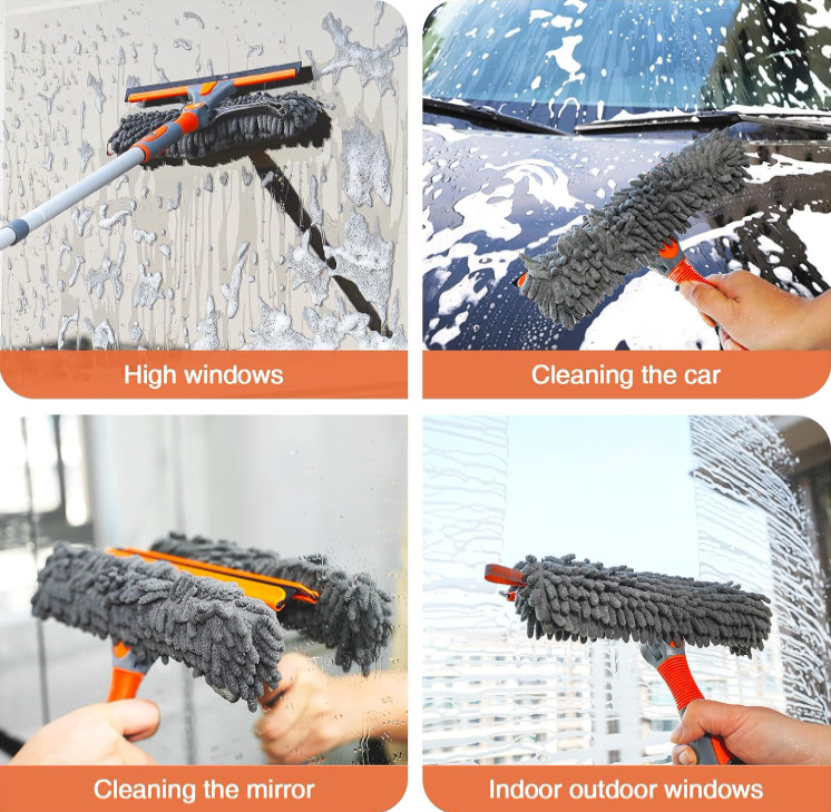 Limpiacristales 89” 2 en 1 giratorio con mango extensible y cabeza flexible