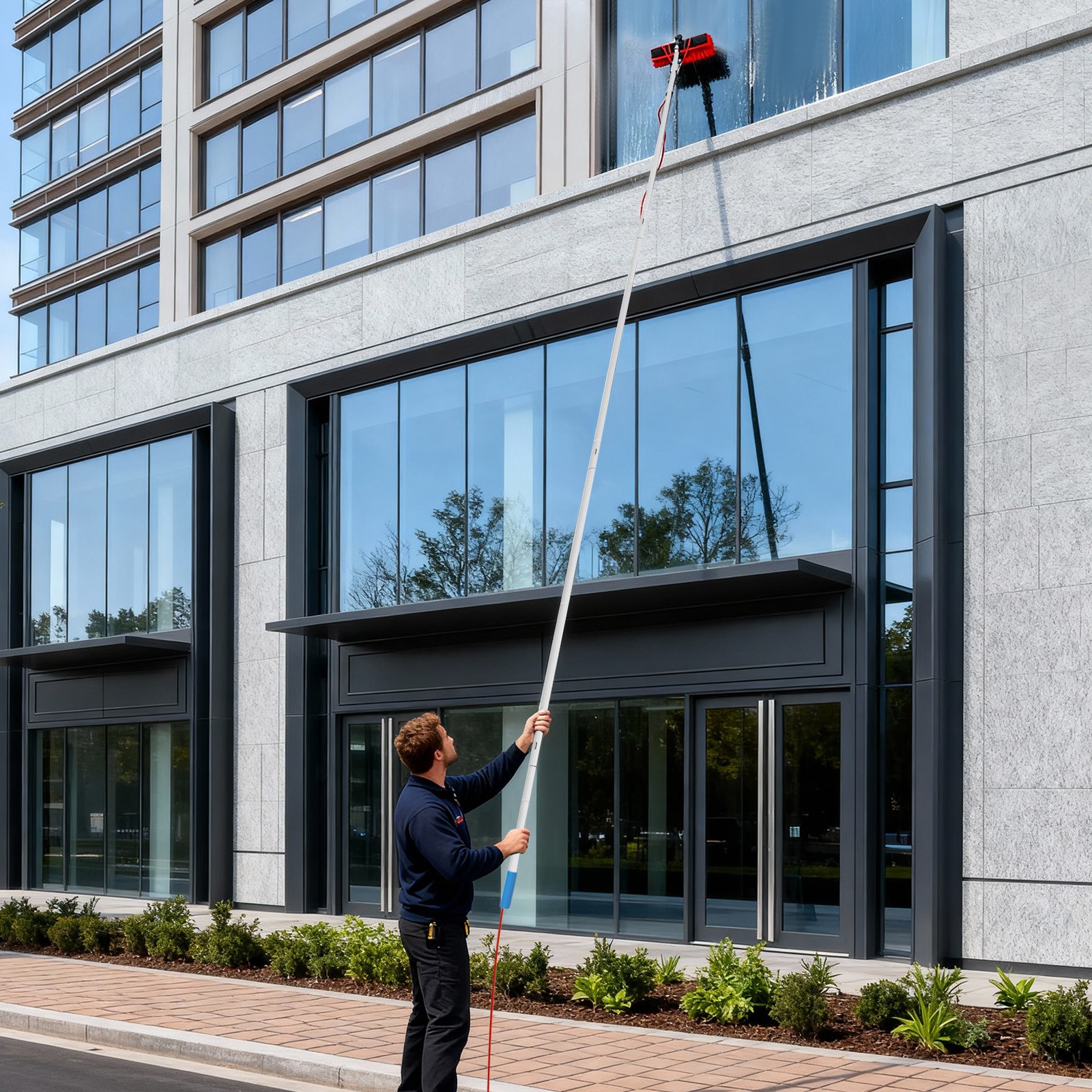 Solar Panel Cleaning Pole Outdoor Window Washing Equipment Brush Adjustable