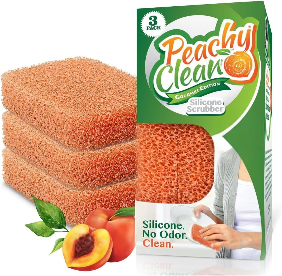 Silicone Dish Sponge Scrubbers, Fresh Peach Scent, Non-Scratch, Odor-Resistant,