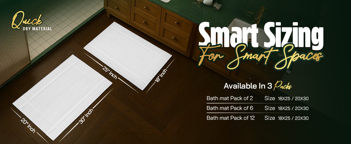 Pack of 6 100% Cotton Bath Mat Towels, 20×30 inches, Soft & Absorbent Floor