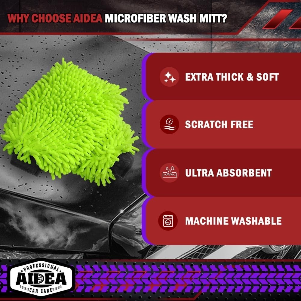 2-Pack Microfiber Car Wash Mitts – Extra Plush, Lint-Free & Scratch-Free, Green