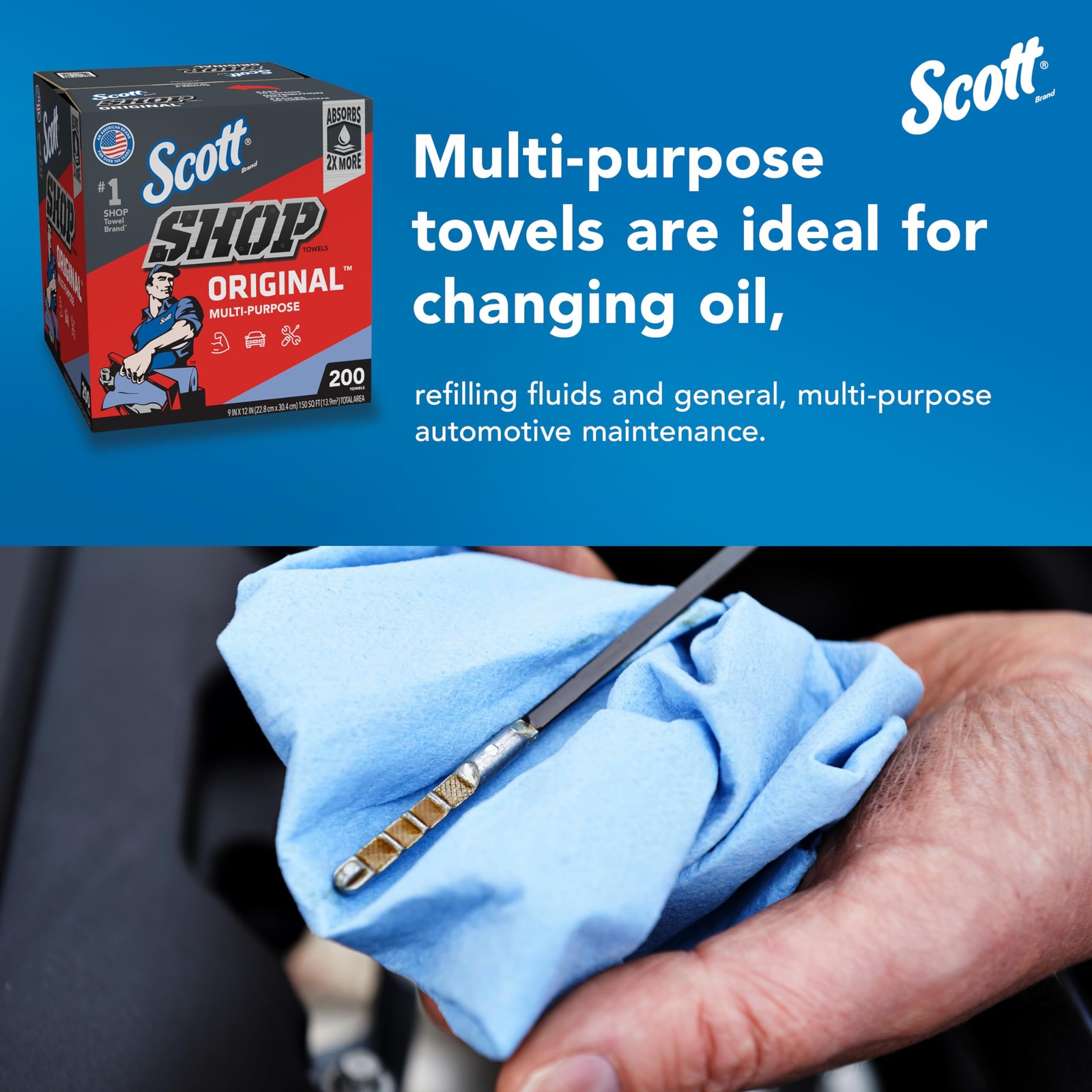 Scott Shop Original Blue Towels (75190), 9″x12″ 200 Count (Pack of 8),