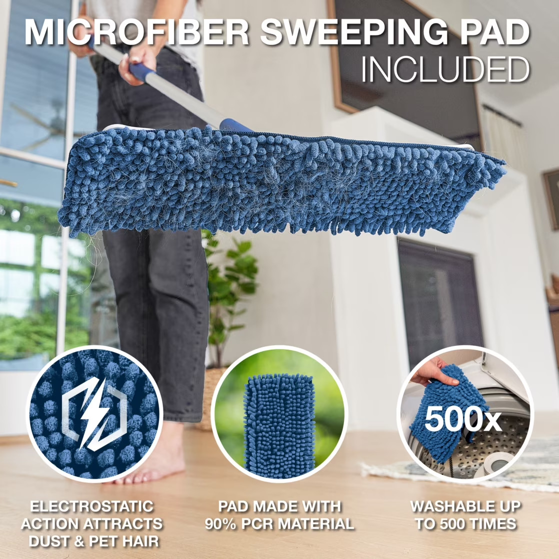 Bona Premium Multi-Surface Sweep & Clean Mop Kit, Reusable Microfiber Pads