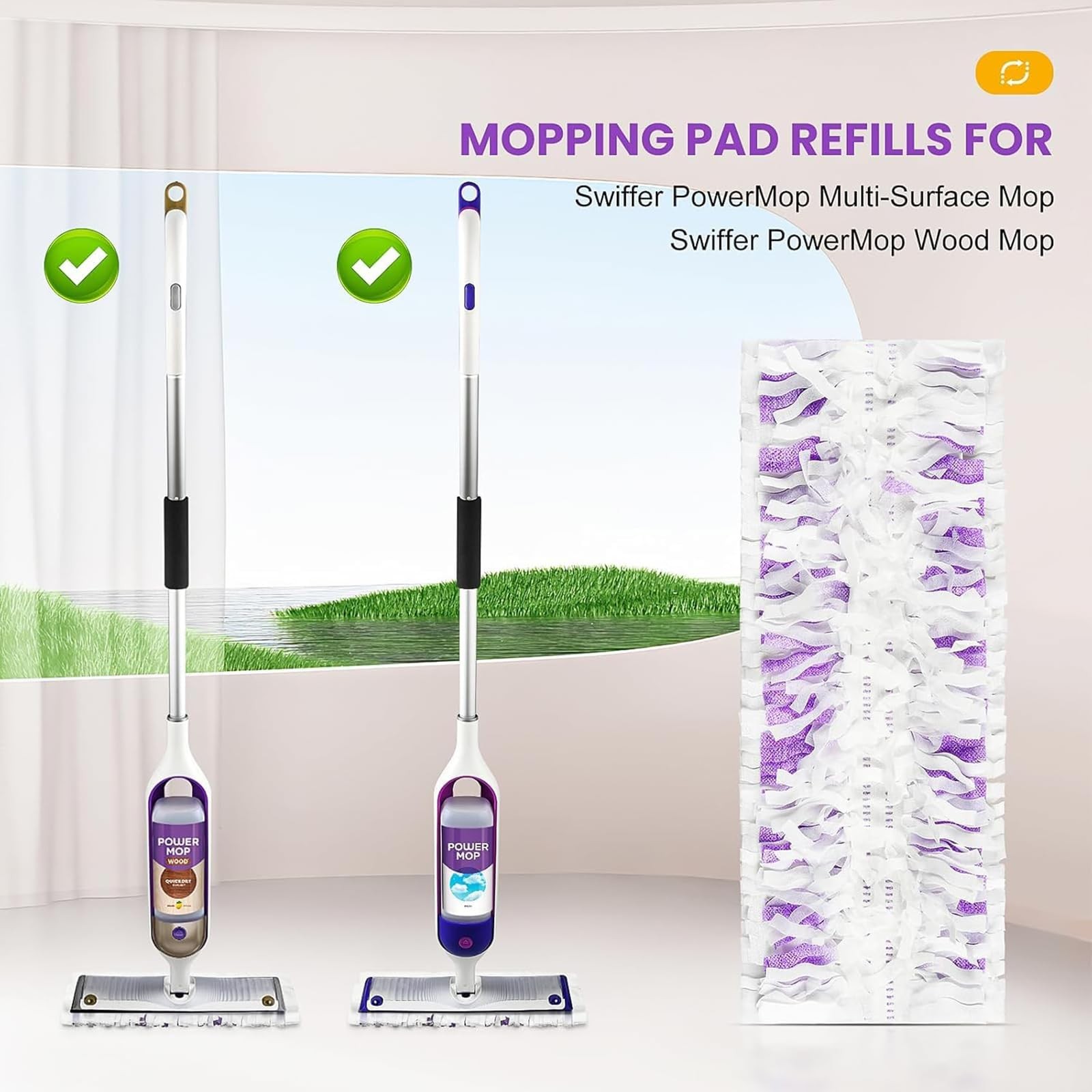 Mop Refills 15 Pack, Power Mop Replacement Pads, Multi Use, Purple