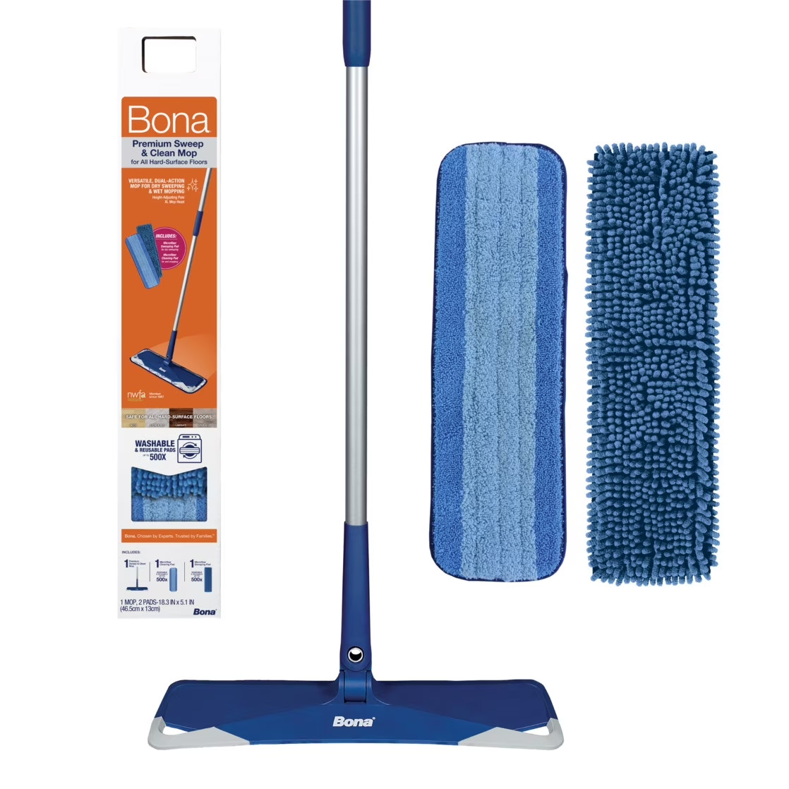 Bona Premium Multi-Surface Sweep & Clean Mop Kit, Reusable Microfiber Pads