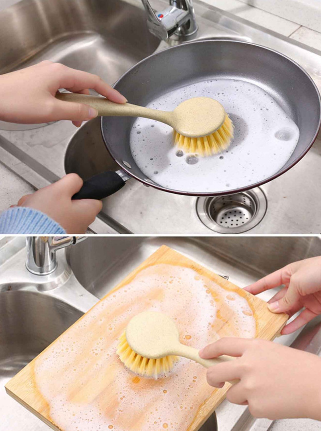 1 pc Long Handle Kitchen Cleaning Brush – Dish, Pan & Cutting Board Scrubber