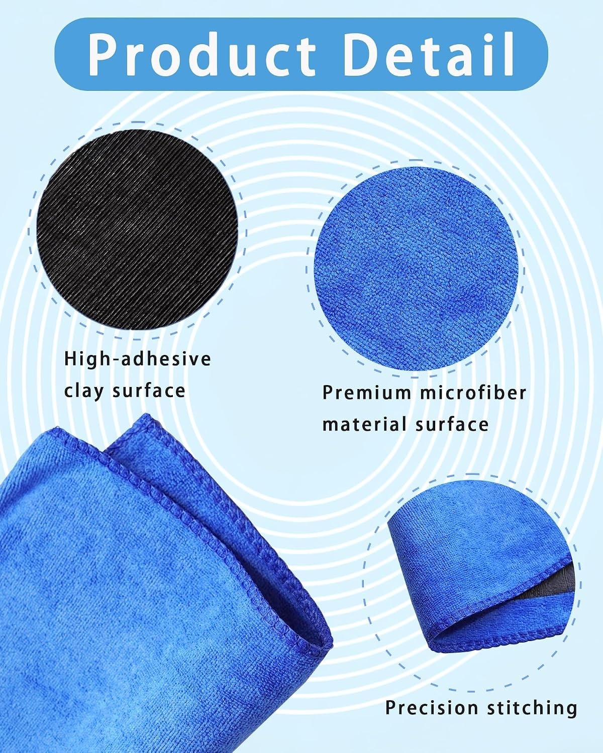 2 Pack 12 x 12 Blue Clay Towels – Lightweight Microfiber for Auto Detailing