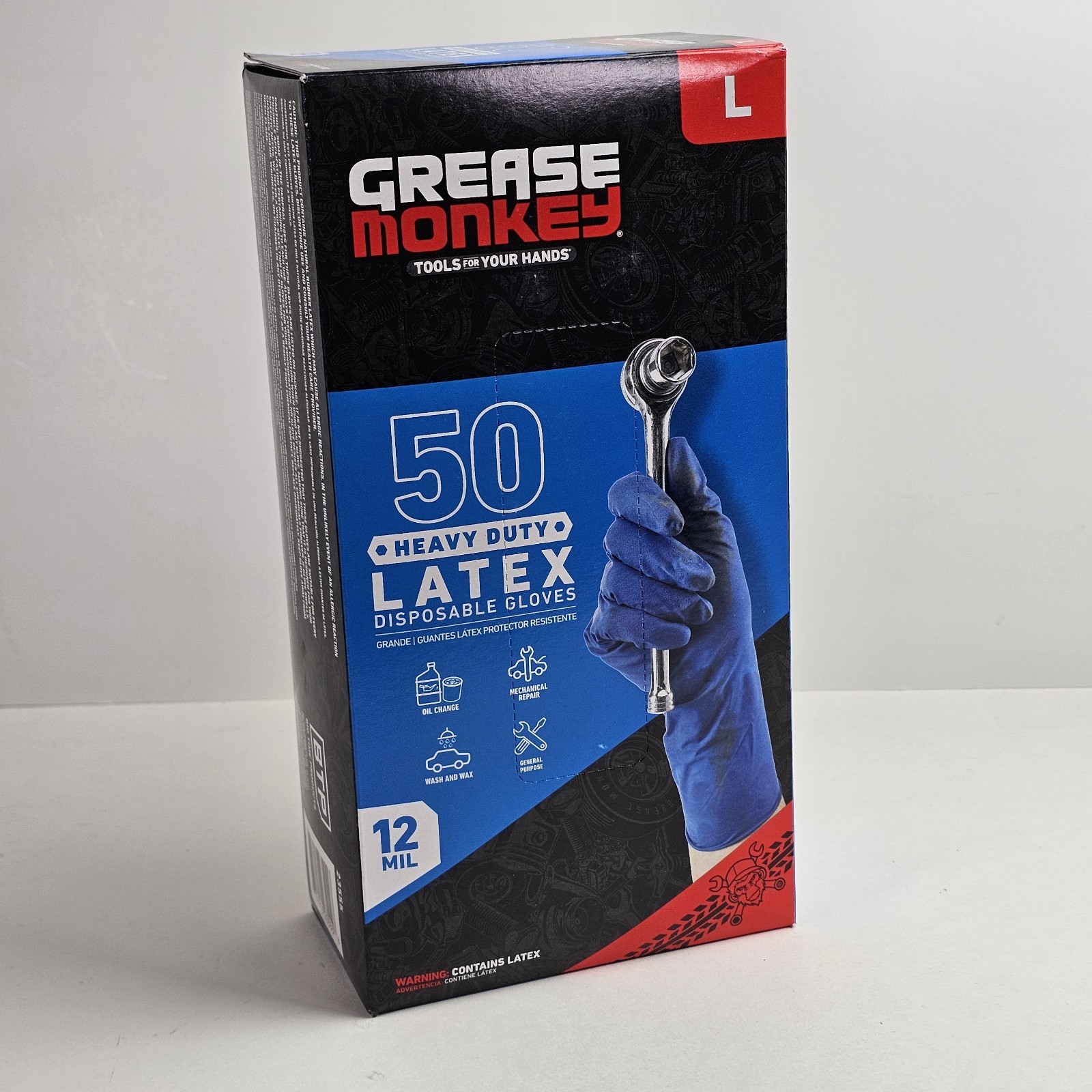 GREASE MONKEY LATEX DISPOSABLE Heavy-Duty GLOVES 50 COUNT SIZE LARGE 12 MIL New!