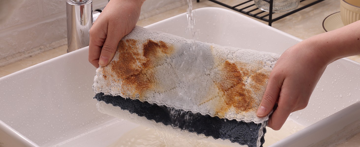 12 Pack Soft and Absorbent Kitchen Cloths, Dark Grey & White | Super Soft and
