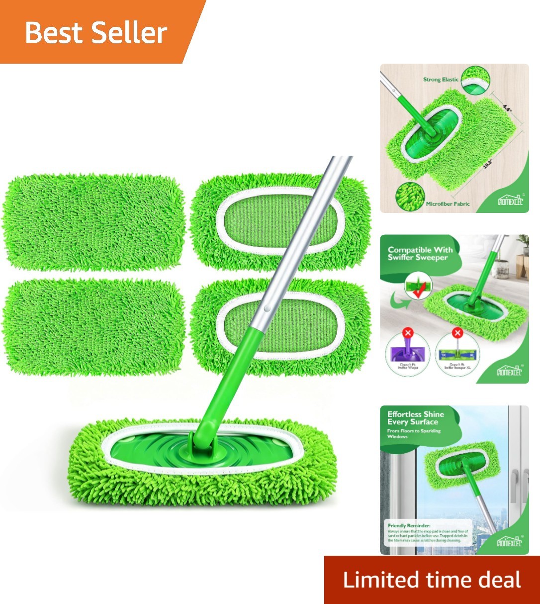 Reusable Microfiber Mop Pads Compatible with Sweeper Mop, Dry & Wet Sweeping …