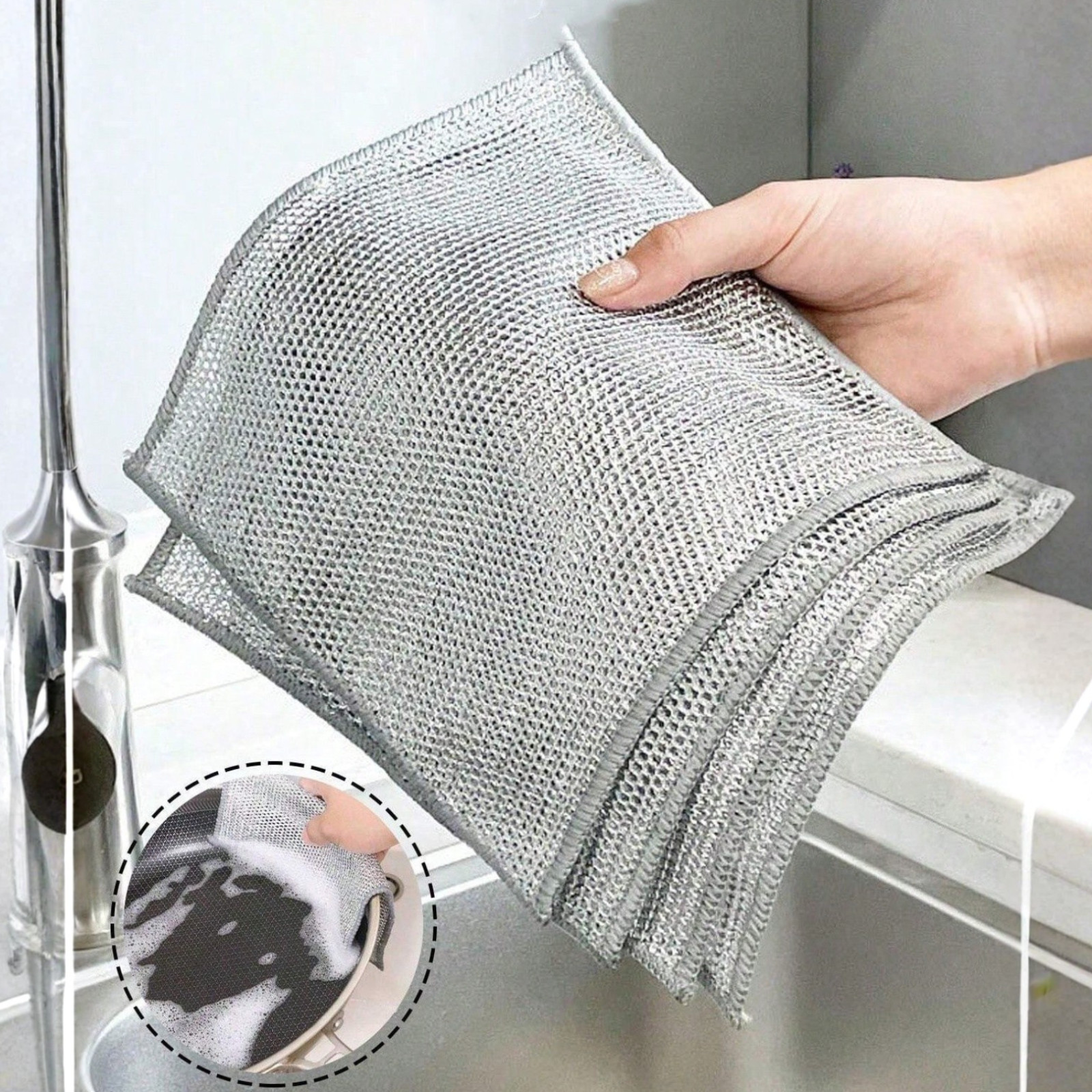 10PCS Metal Mesh Dish Scrubber Pads Reusable Wire Cleaning Cloth Kitchen Rags US