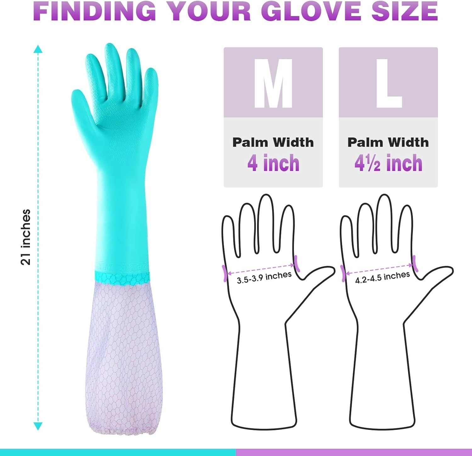 Diswashing Gloves Reusable Cleaning Kitchen Gloves Pairs Purple + Blue Medium