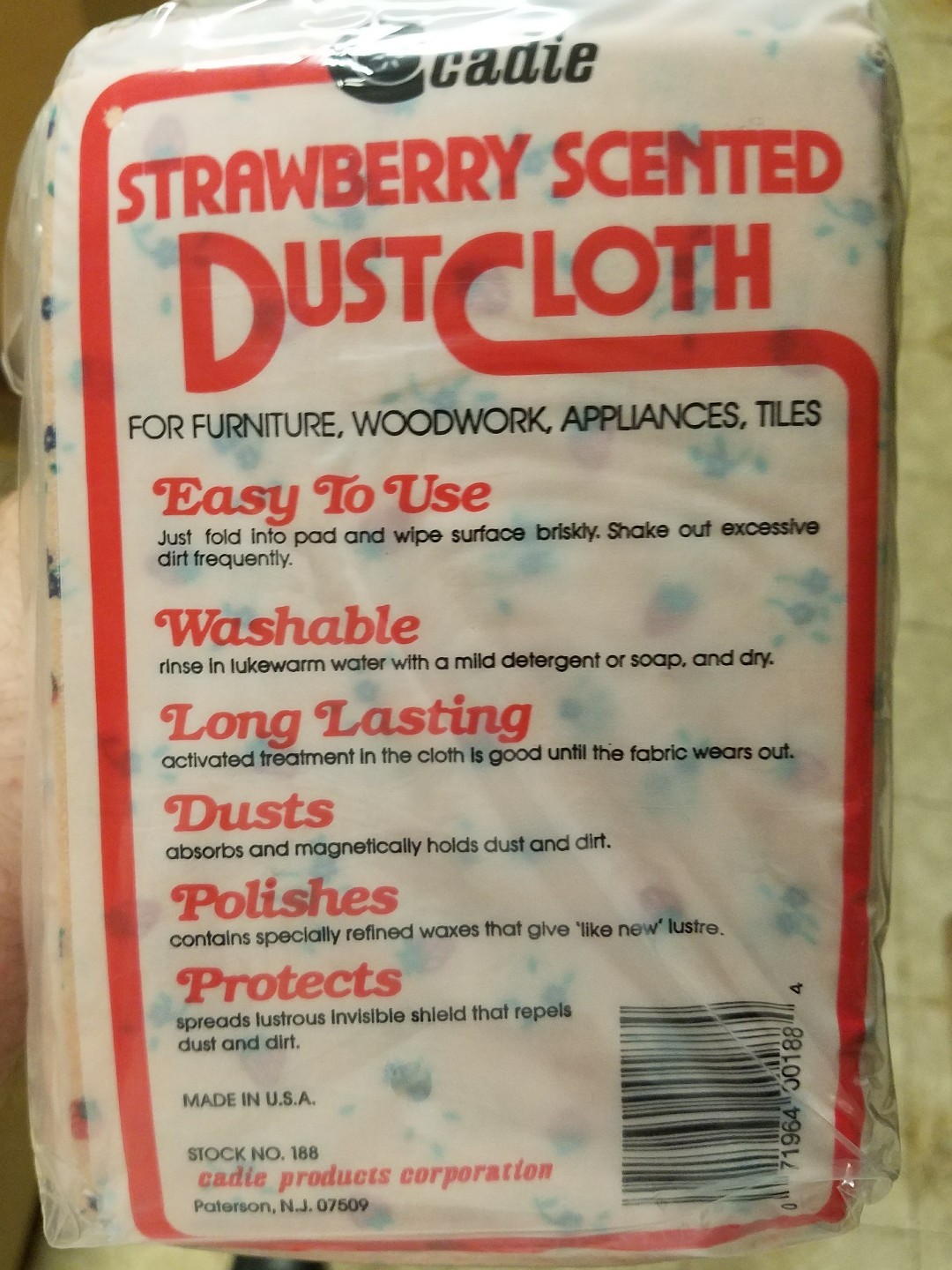 Strawberry Print Scented Cotton Dust Cloth by Cadie New 3 pack!