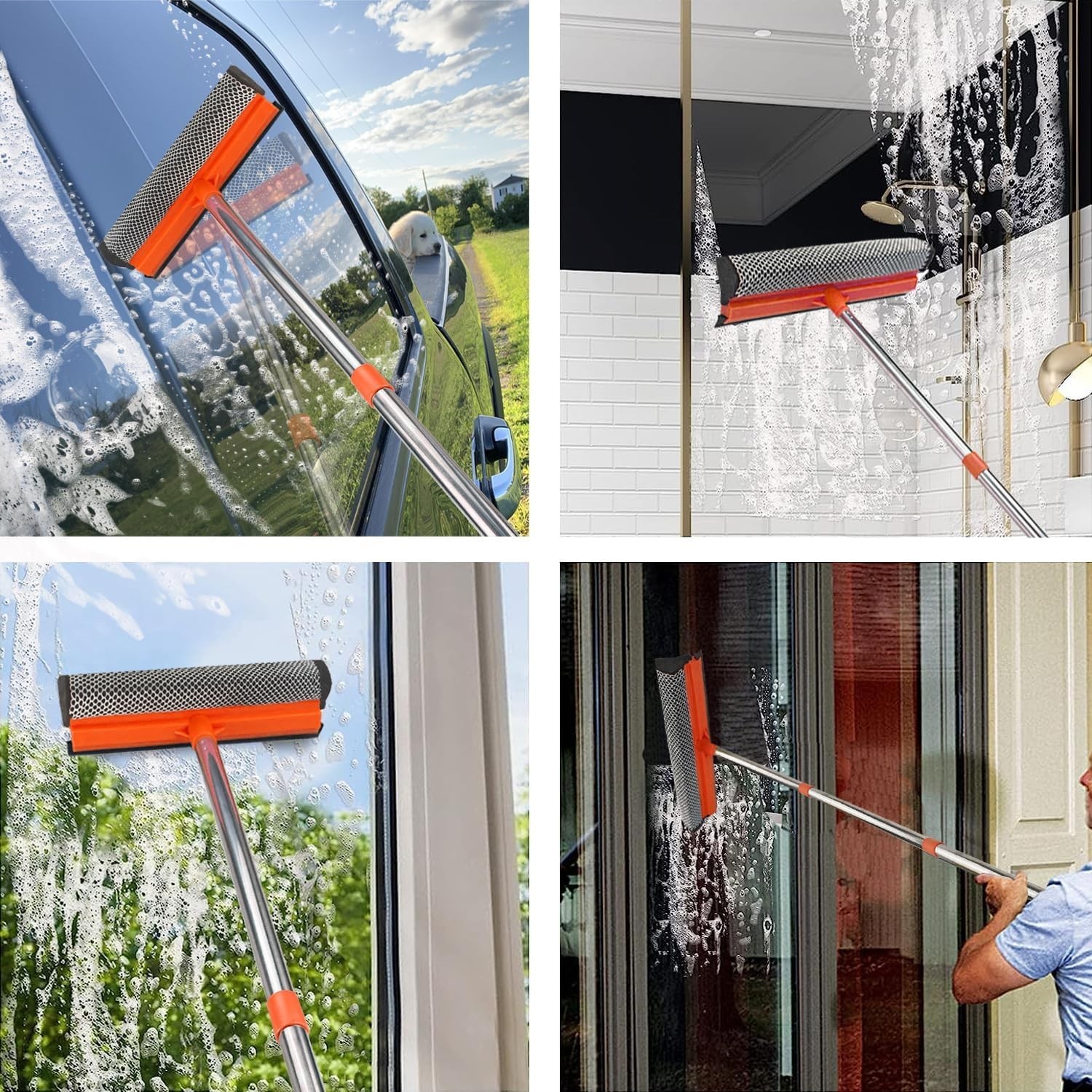 Window Squeegee 2-in-1 Extendable 54.5 Car & Home Glass Cleaning Kit Telescopic
