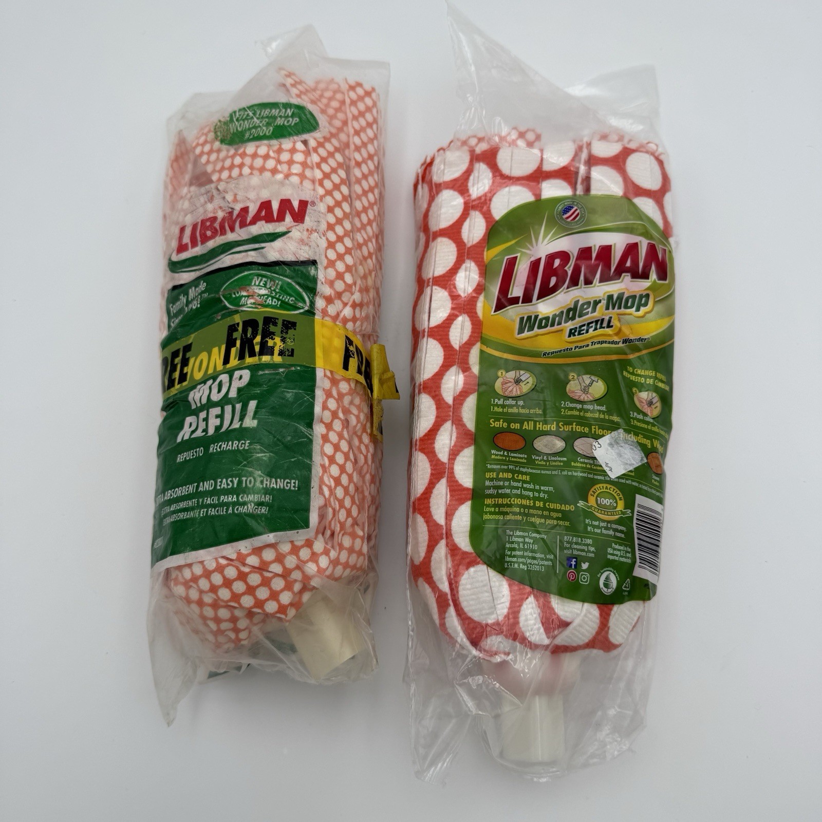 Libman Wonder Mop Refill Machine Washable Lot Of 2 Red White Opened But Unused