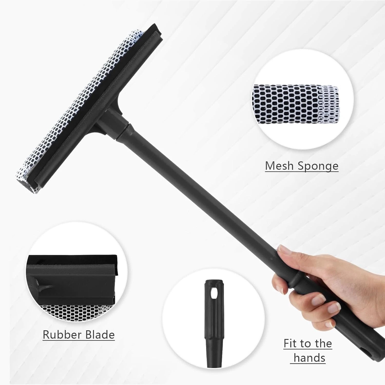 Window Squeegee 15.9 Inch Multi Use Cleaning Tool with Rubber Blade and Sponge