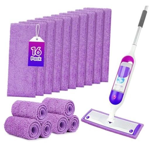 GLIMGLINT 16 Pack Reusable Microfiber Mop Pads Compatible 14.6 x 4.5 inches