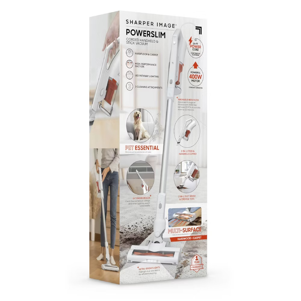 Sharper Image Powerslim Corded Handheld and Stick Vacuum White