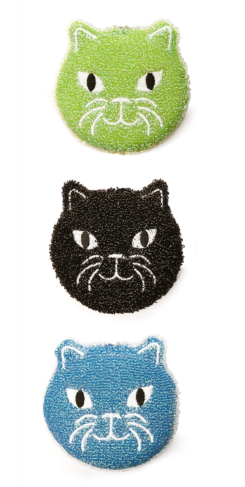 Kikkerland Reusable Cat Sponge Set 3 Count Cute Functional Kitchen Sponges