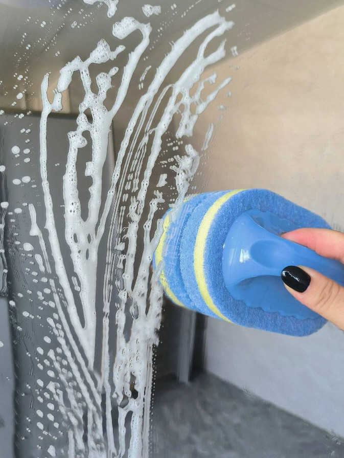 1pc, Thickened Sponge Cleaning Brush With Handle, Bath And Tile Scrub Brush, NEW