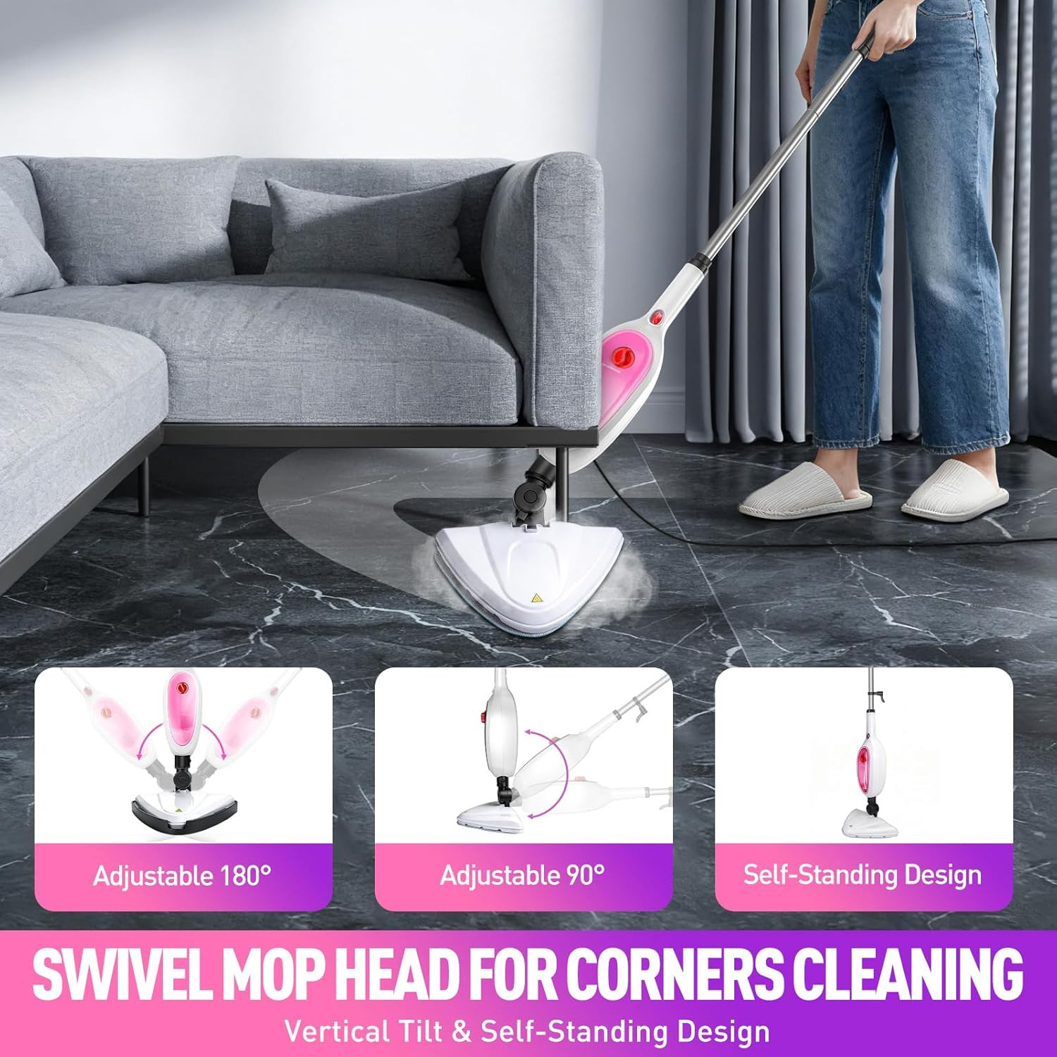 🏠2-in-1 Steam Mop Detachable Handheld 20S Fast Heat 16FT 10-in-1 Deep Clean