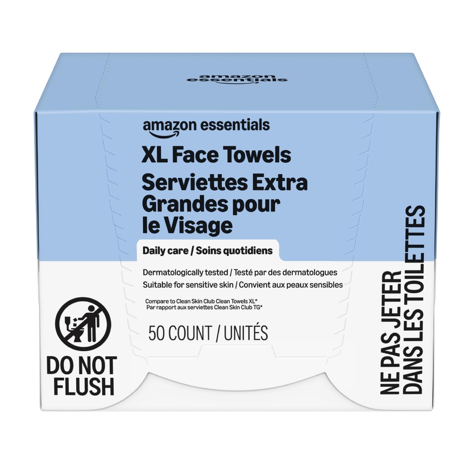 Amazon Essentials XL Dry Face Towels, Ultra Soft, 1 Count (Pack of 50)