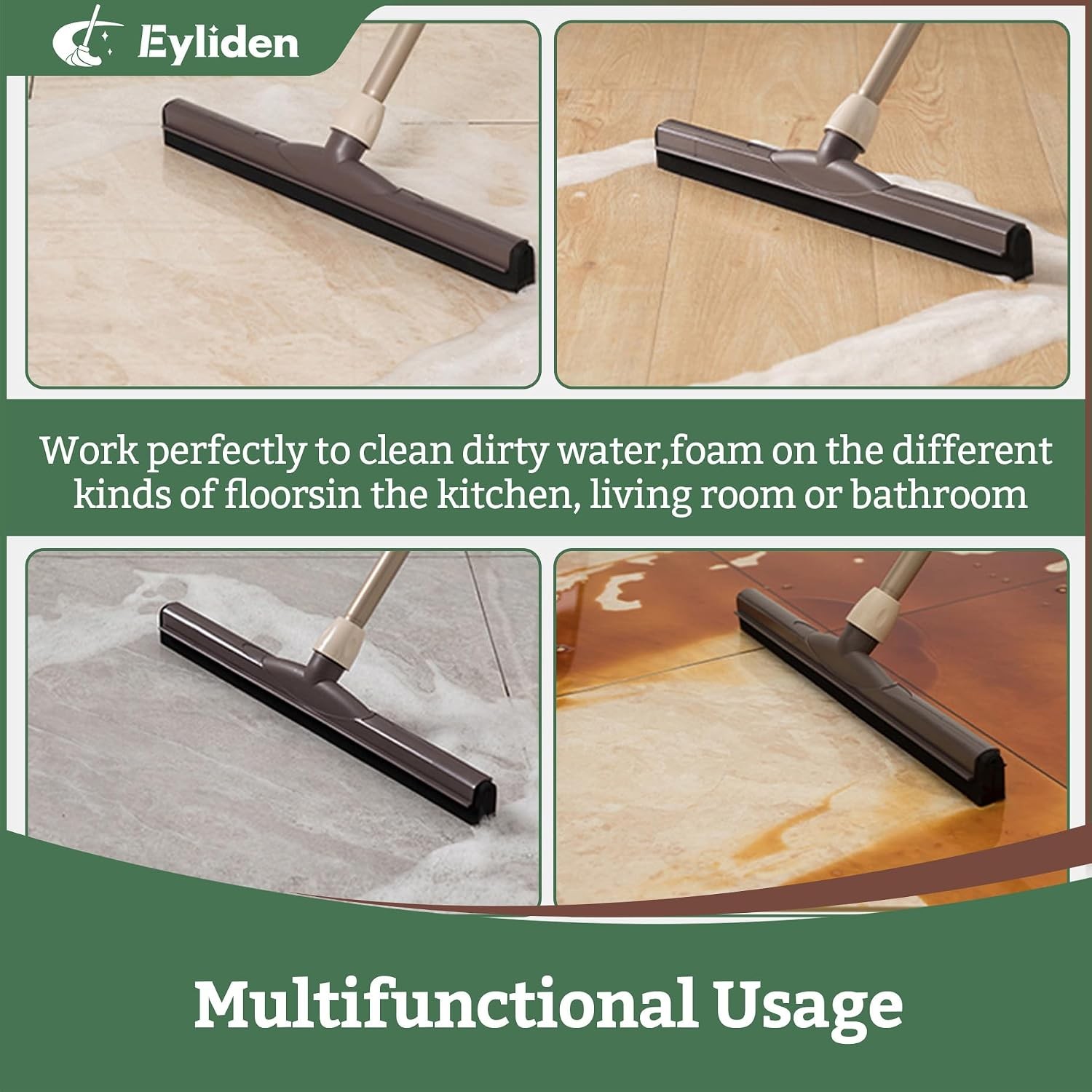 Eyliden 17″ Floor Squeegee, Dual EVA Blade, Water Removal, Tile, Hardwood