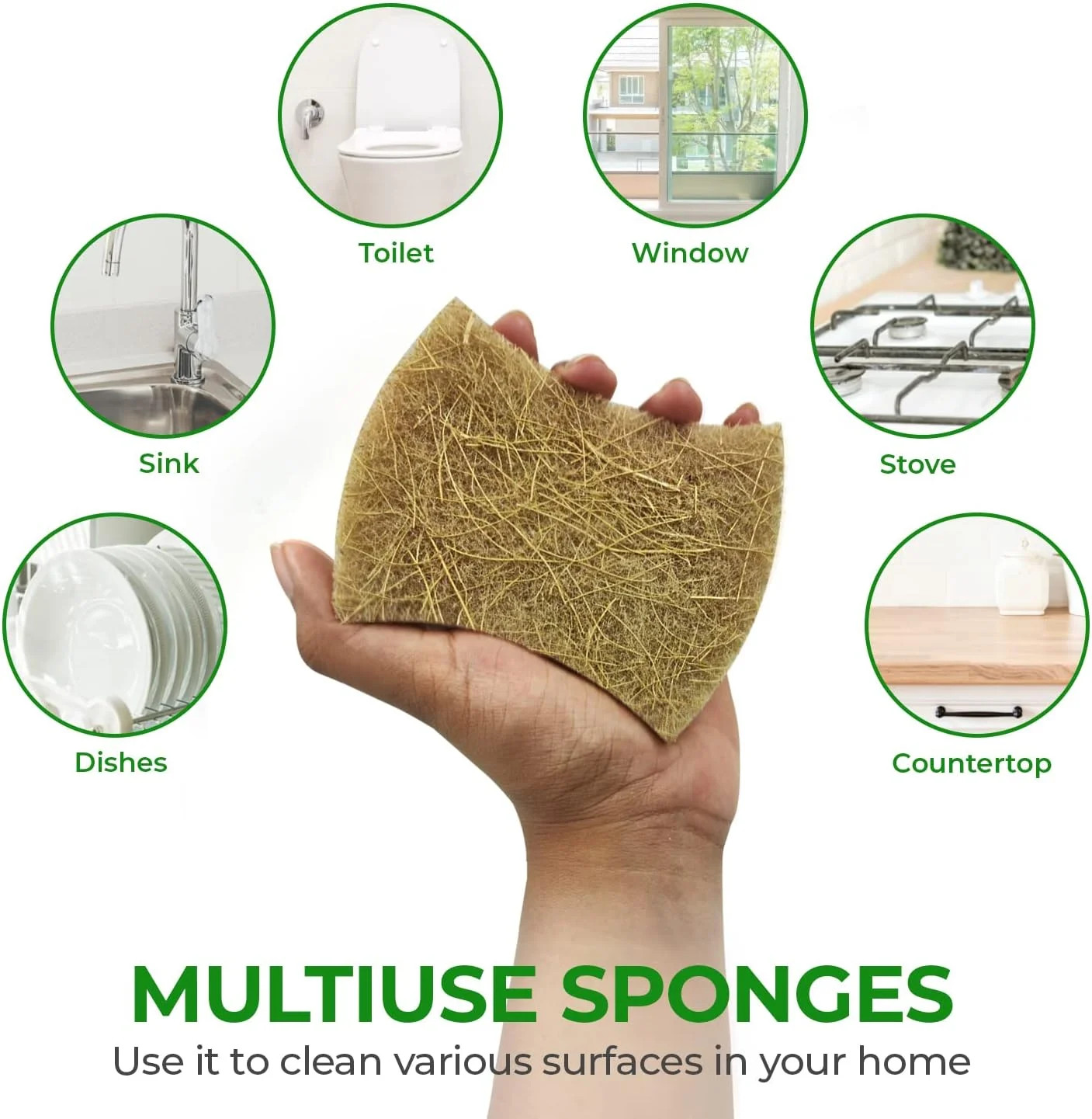AIRNEX Natural Kitchen Sponges (12 Pack) – Biodegradable Cellulose & Coconut Scr