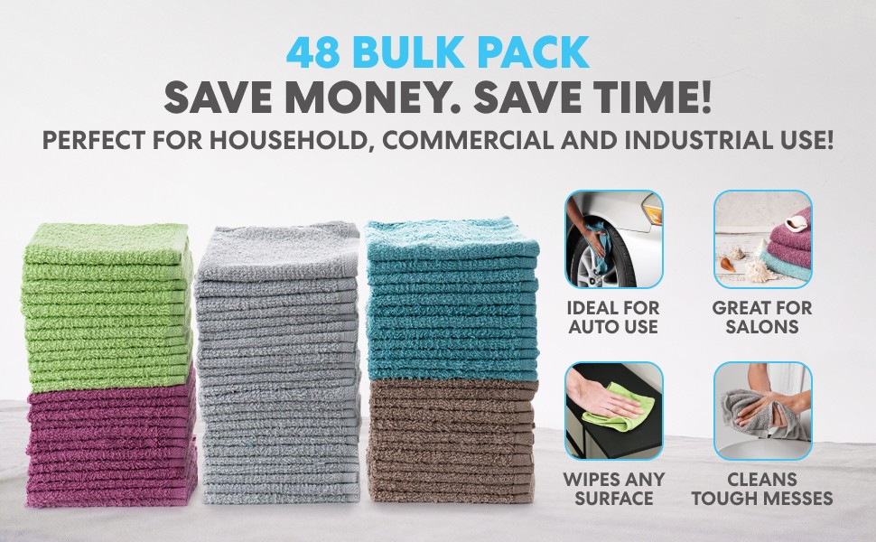 Simpli-Magic Cotton Wash Cloths 12″x12″ (50 Pack) – Highly Absorbent Soft Towels