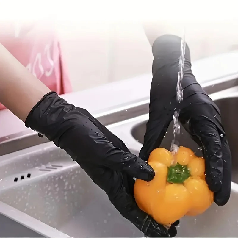Nitrile Gloves Black Cleaning Household Kitchen Bathroom Dishwashing 100PCS