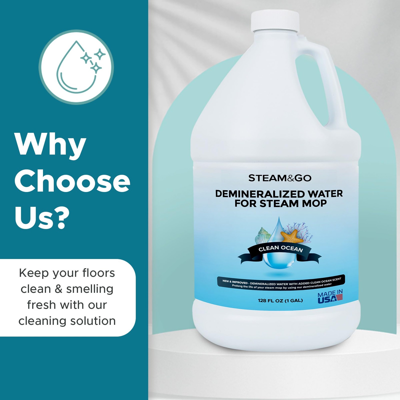 Steam & Go Demineralized Water for Steam Mop – Clean Ocean Scent, 128 fl oz (…