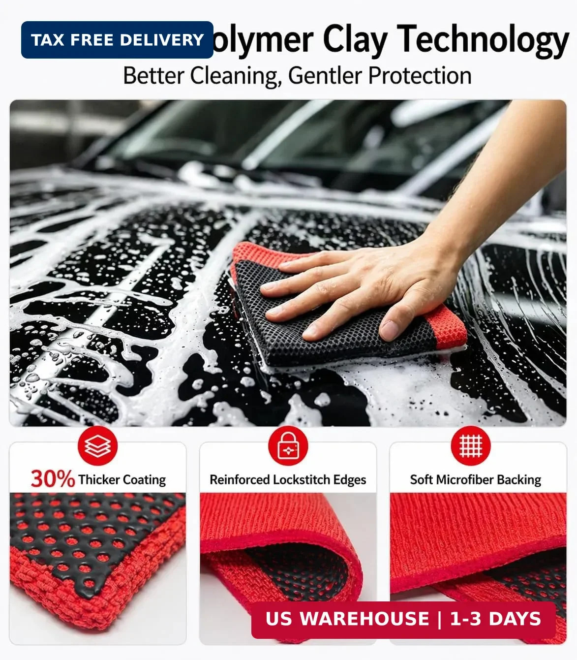 3-in-1 Clay Towel Kit for Car Detailing, 12″ x 12″ Clay Towels & Clay Mitt, Upgr
