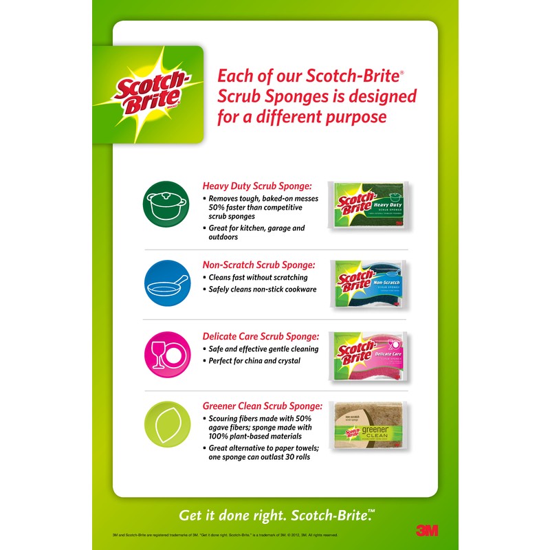 Scotch-Brite HD-3 Green Fiber Heavy Duty Scrub Sponge 4.5 L in. (Pack of 8)