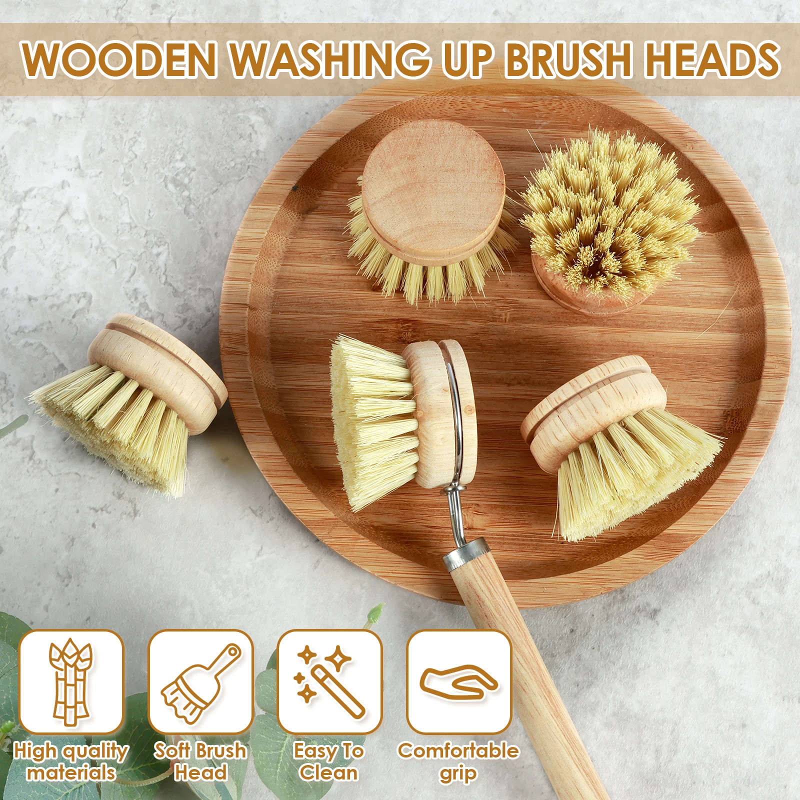 3/4/5/10Pcs Bamboo Dish Scrub Brushes Replaceable Dish Brush Kitchen Cleaning Sc