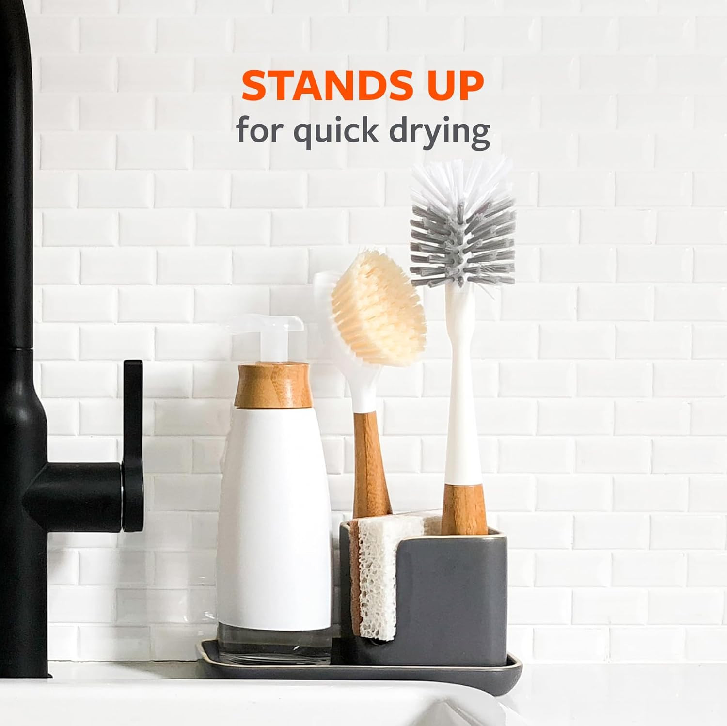 Full Circle Clean Reach – Bamboo Long Handle Bottle & Mug Brush with Replaceable