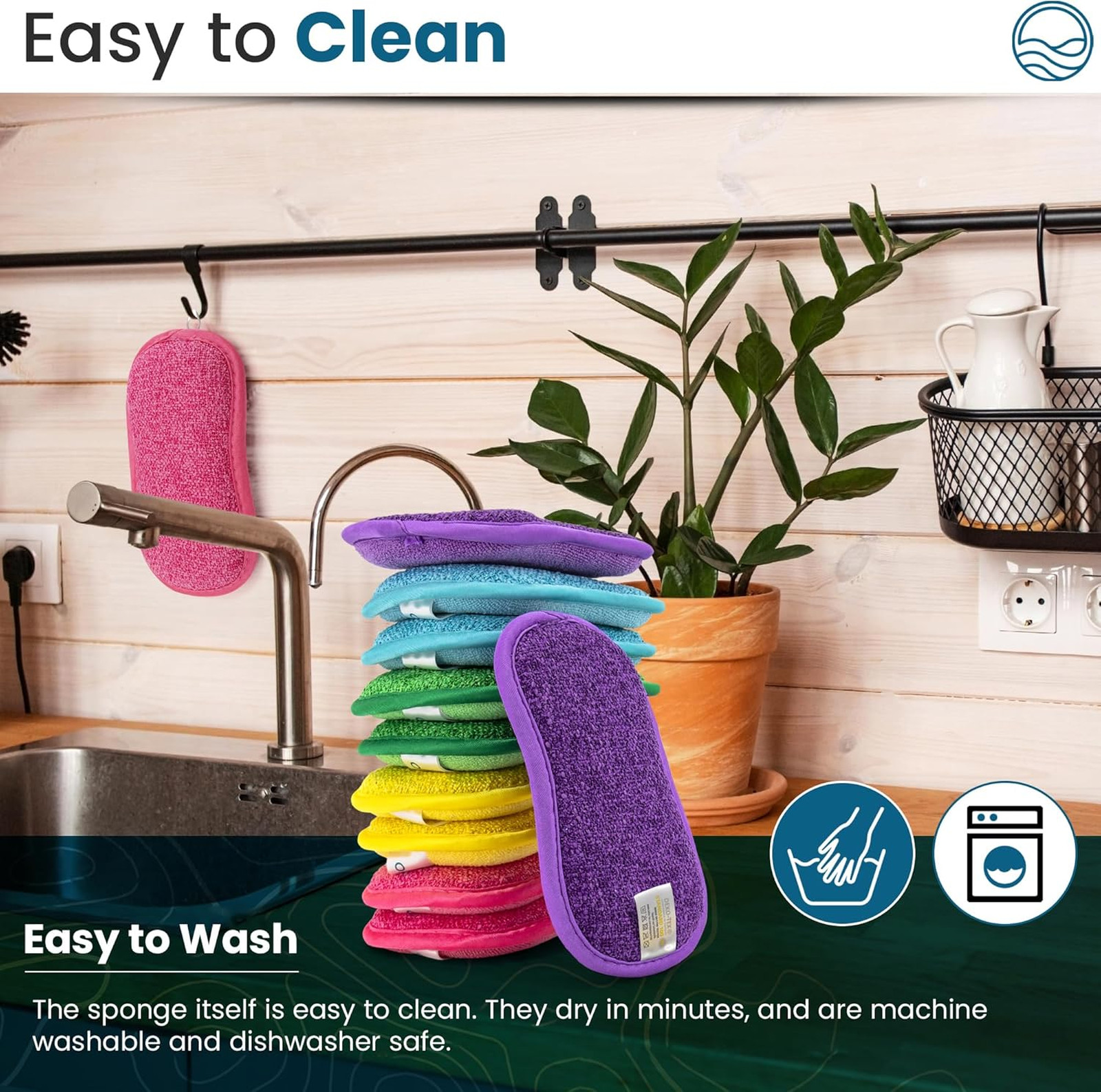 Kitchen Sponges Pack Ten Reusable Washable Multicolored 6 X 3 Inches All-Purpose