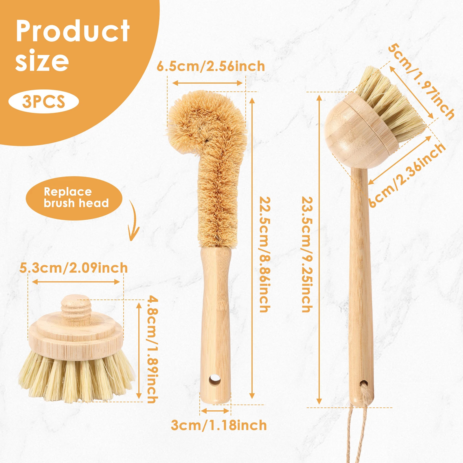 3/4/5/10Pcs Bamboo Dish Scrub Brushes Replaceable Dish Brush Kitchen Cleaning Sc