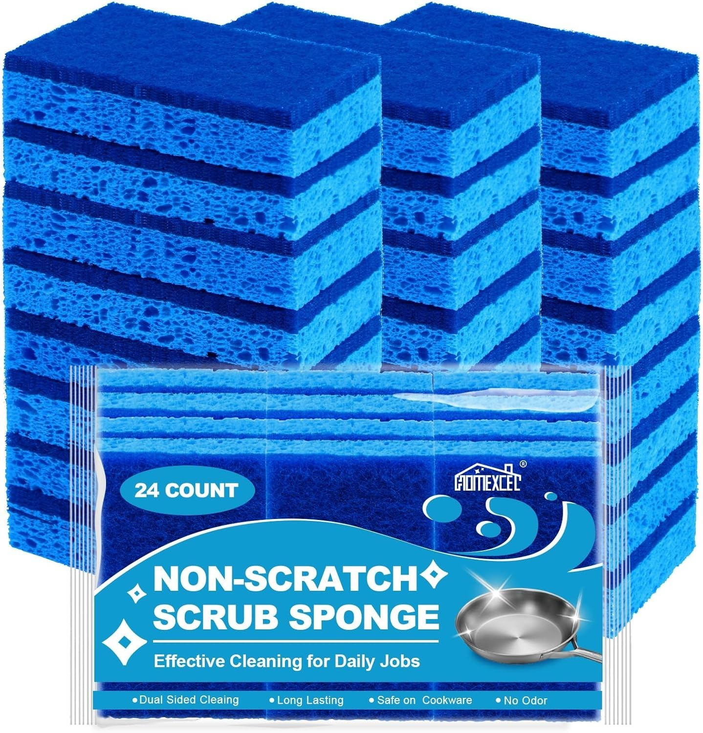 Sponges Kitchen 24pcs, Non-Scratch Scrub Dish Sponge Safe on Non-StickCookware