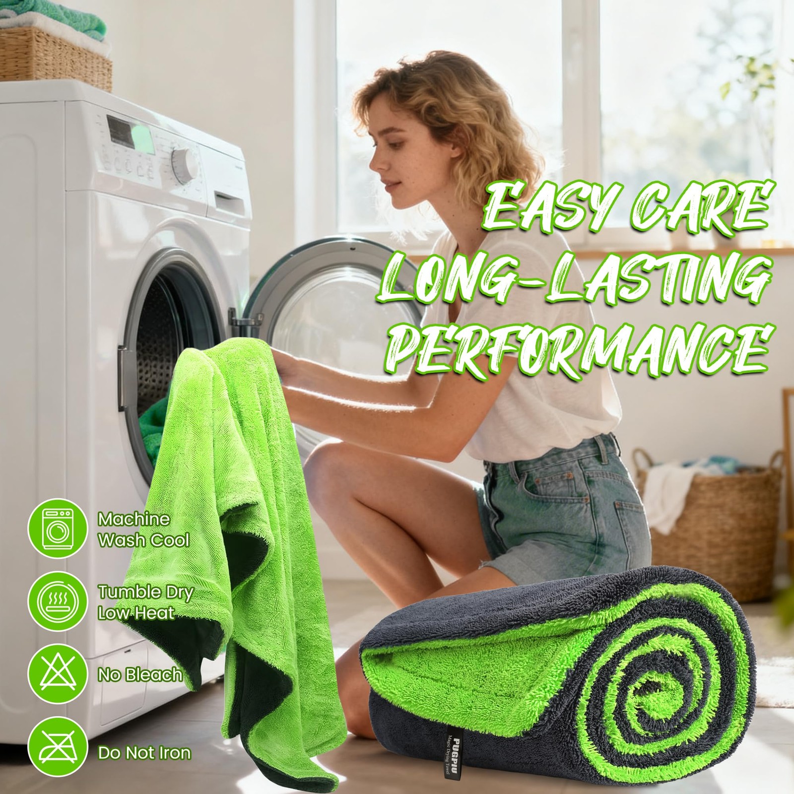 PUGPIU Car Drying Towel – 1400GSM Extra Large Super Absorbent 36″X24″, Green