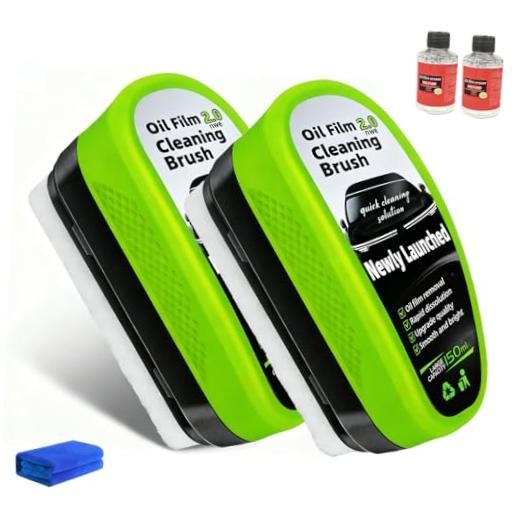 2-Pack Automotive Oil Film Cleaning Brush, Car Clear Vision Glass