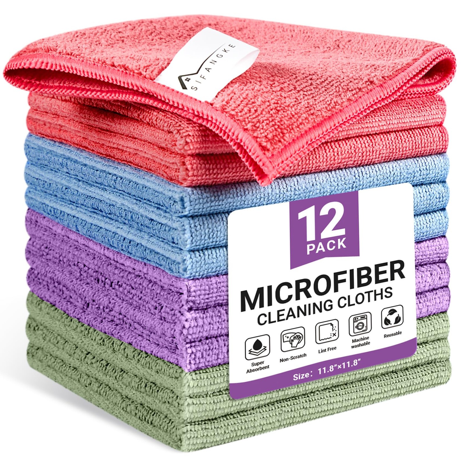 SIFANGKE Microfiber Cleaning Cloth, 12 1 Count (Pack of 12), A.multicolor