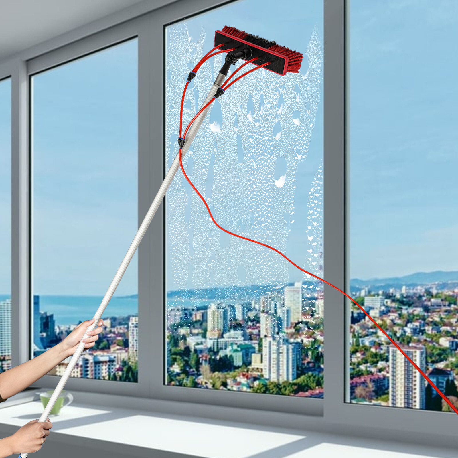 26FT Water Fed Pole Kit Water Fed Brush For Window Solar Panel Cleaning Washing