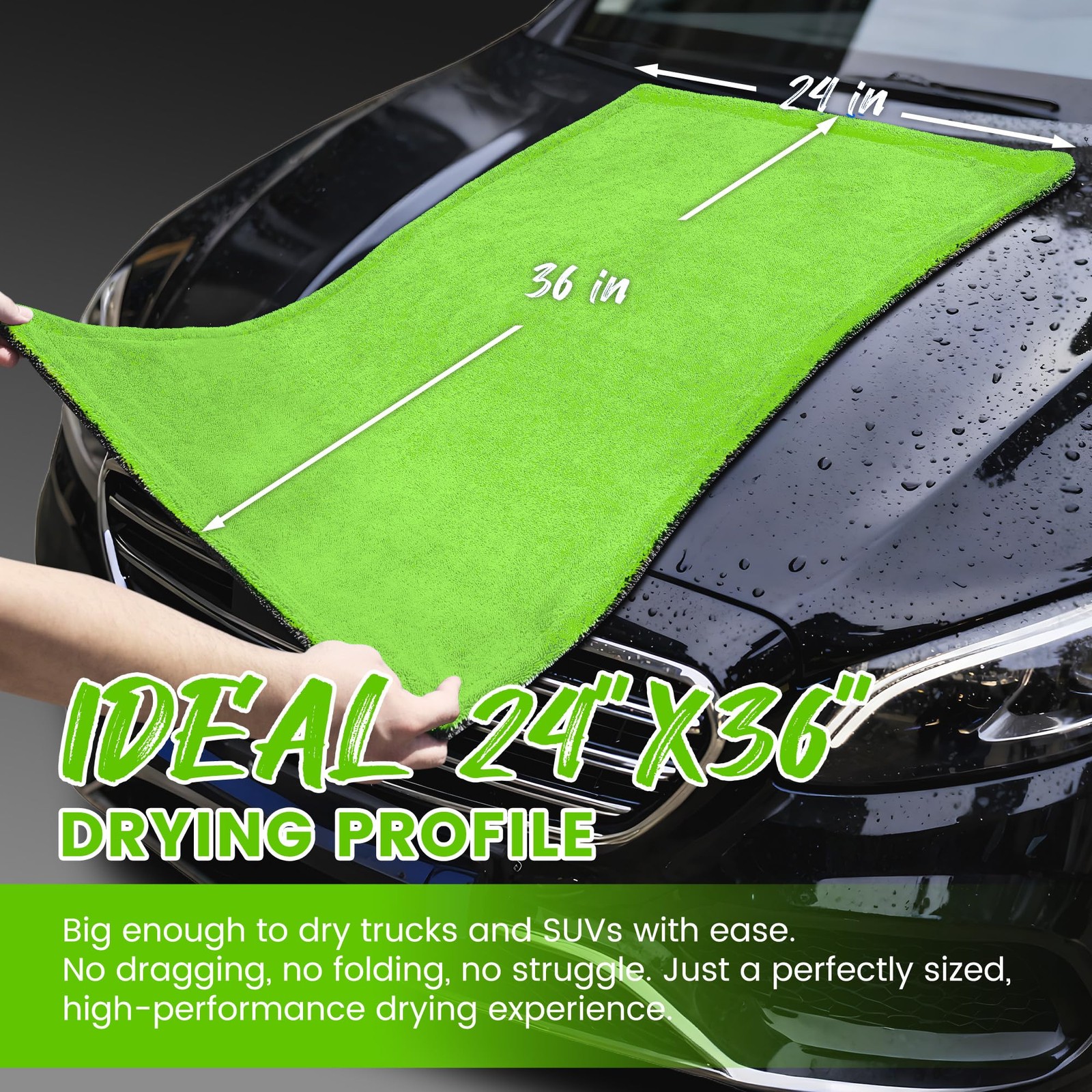 PUGPIU Car Drying Towel – 1400GSM Extra Large Super Absorbent 36″X24″, Green