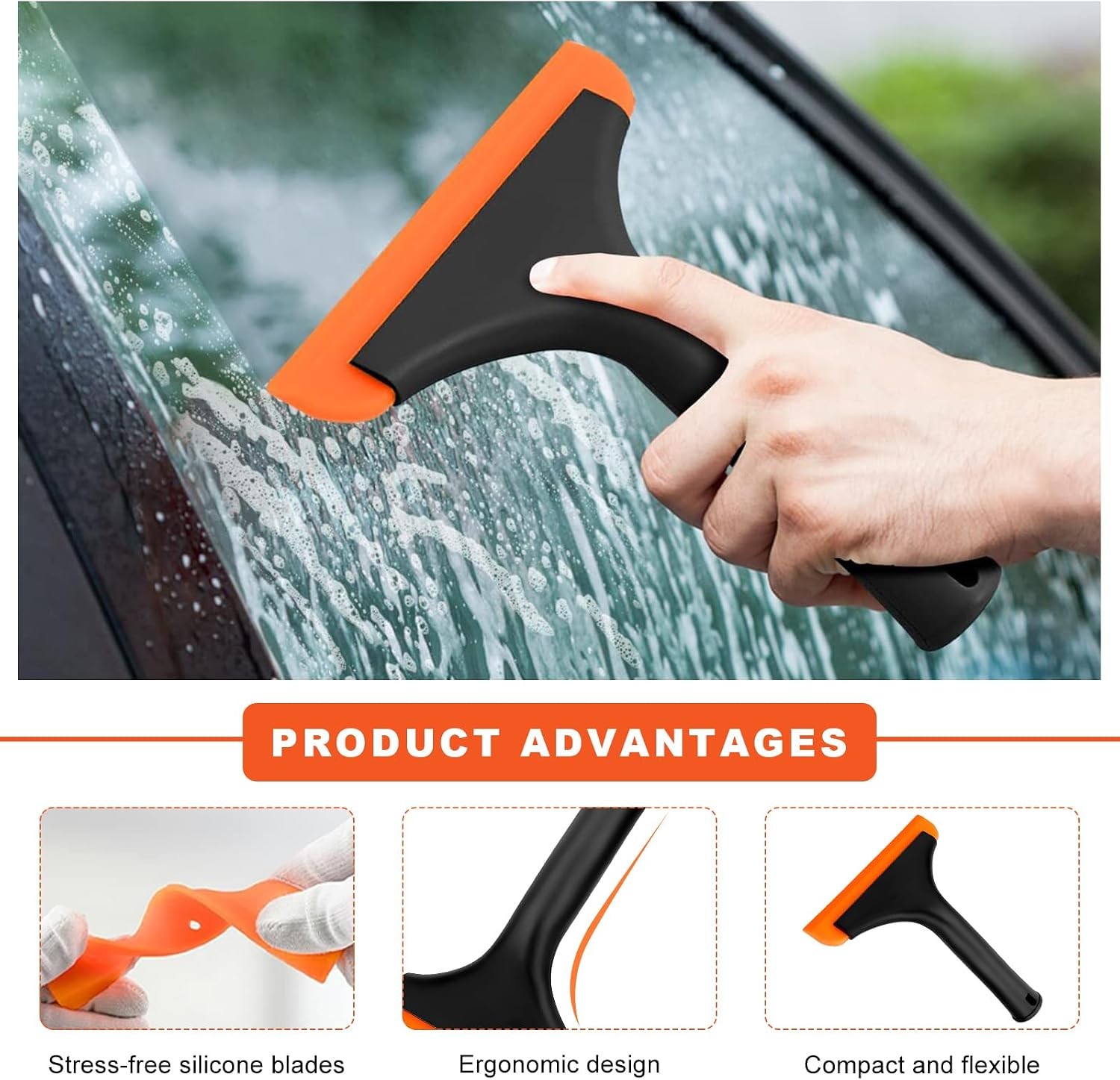 Small Silicone Window Squeegee, 5.9″ Window Cleaning Tool Water Wiper with