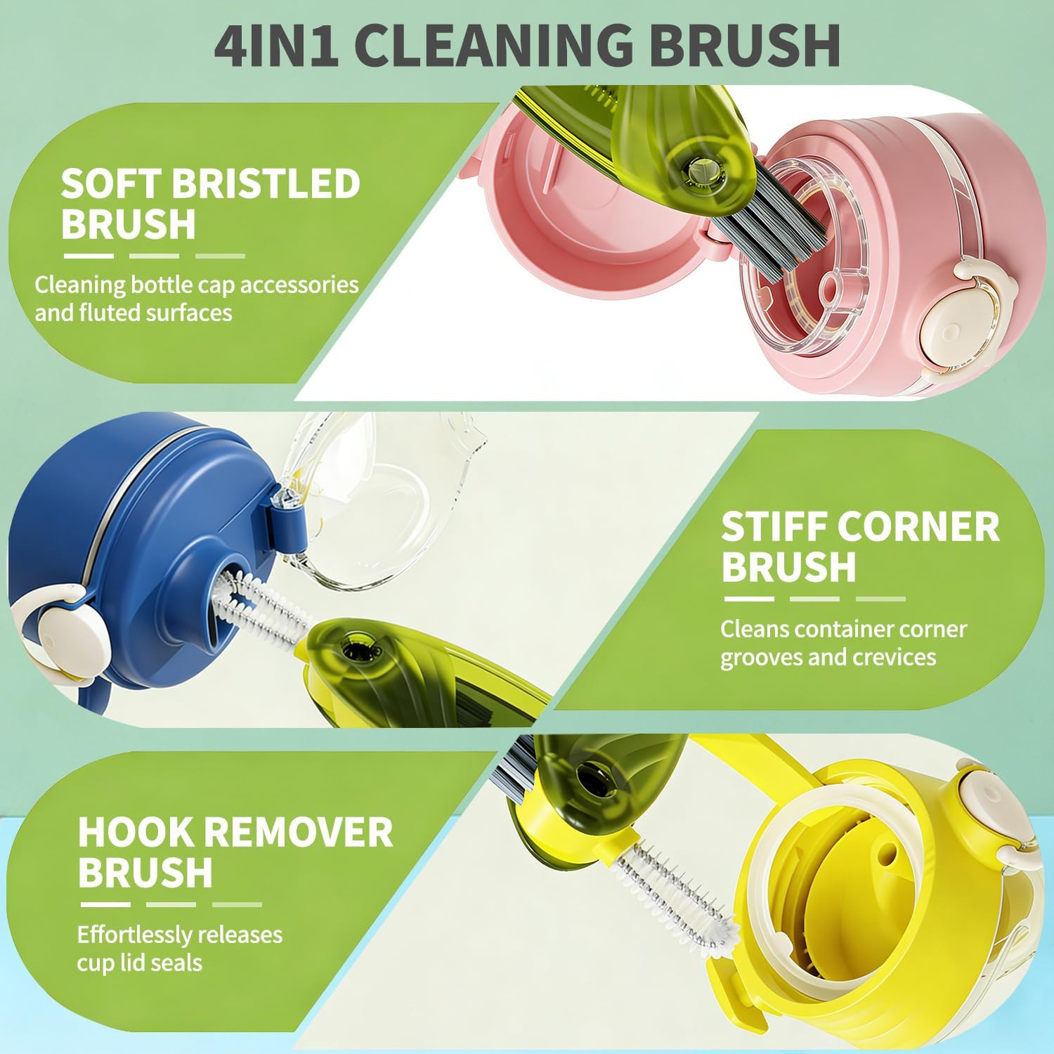 3 in 1 Cup Lid Gap Cleaning Brush Set, 2PCS Multifunctional Bottle Cleaning B…