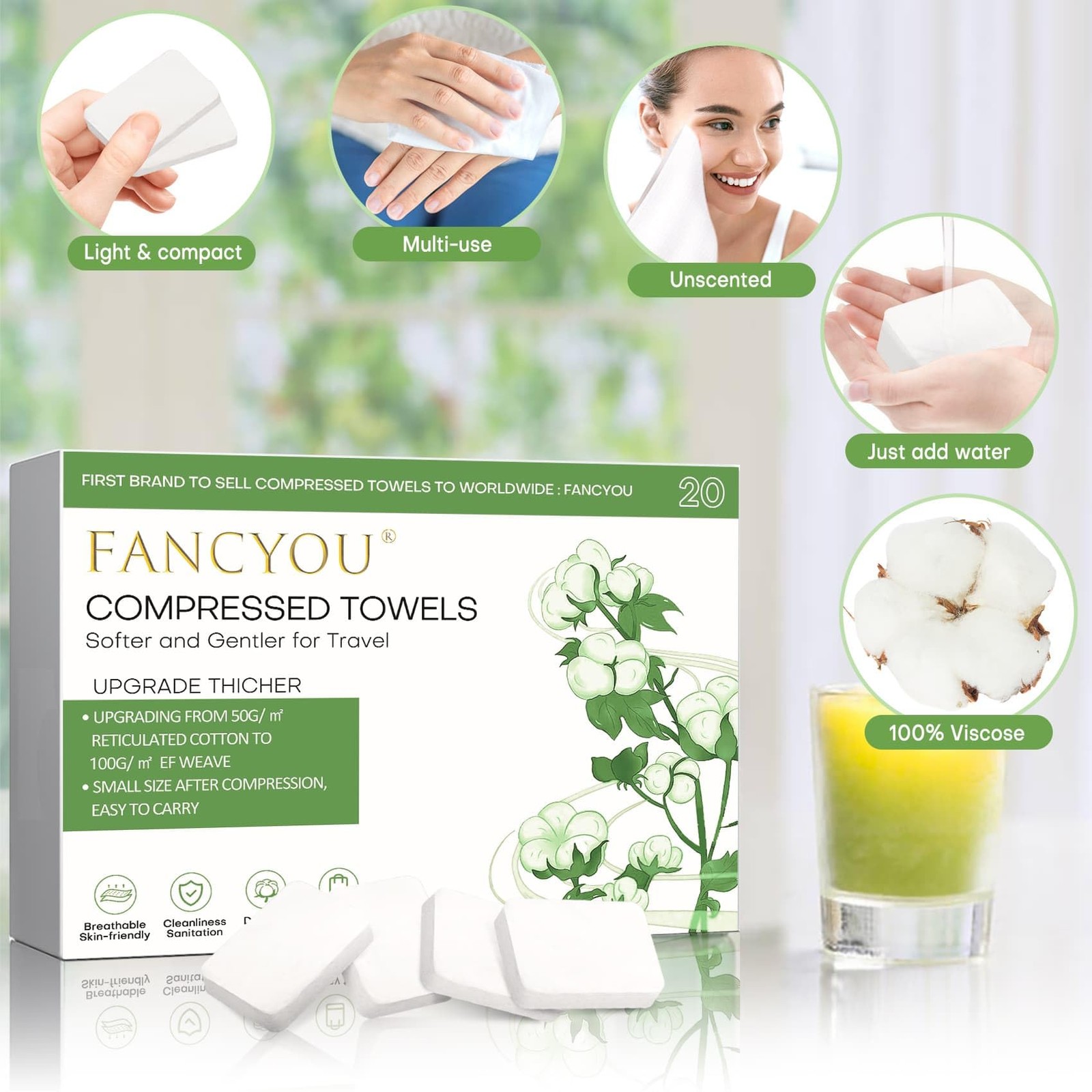 fancyou Disposable Face Towel 12″x9″ 20 Count (Pack of 1), Green
