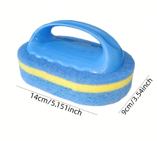 1pc, Thickened Sponge Cleaning Brush With Handle, Bath And Tile Scrub Brush, NEW