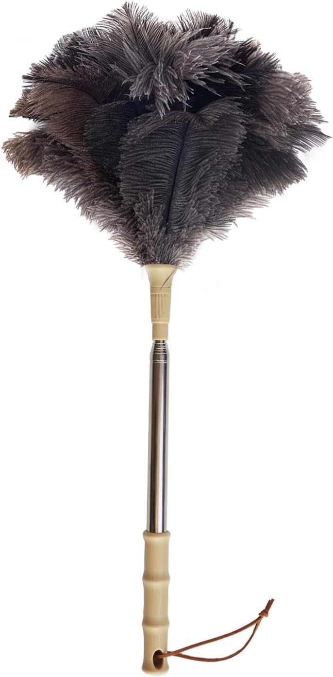 Aldwin Ostrich Feather Duster with Extension Pole Up to 43 inch, Genuine Fluffy